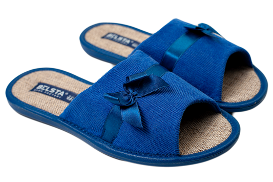 Дамски отворени пантофи BELSTA от велвет с сатенена панделка/Women's Open Slippers BELSTA from Corduroy with Satin Bow