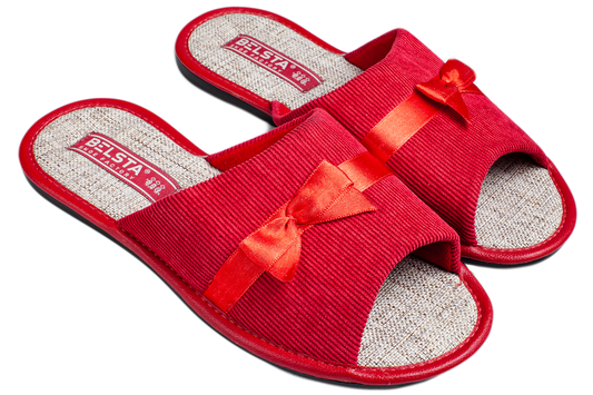 Дамски отворени пантофи BELSTA от велвет с сатенена панделка/Women's Open Slippers BELSTA from Corduroy with Satin Bow