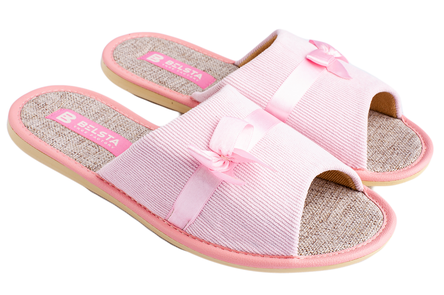 Дамски отворени пантофи BELSTA от велвет с сатенена панделка/Women's Open Slippers BELSTA from Corduroy with Satin Bow