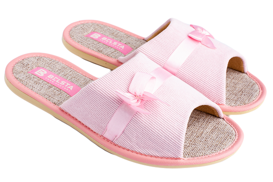 Дамски отворени пантофи BELSTA от велвет с сатенена панделка/Women's Open Slippers BELSTA from Corduroy with Satin Bow
