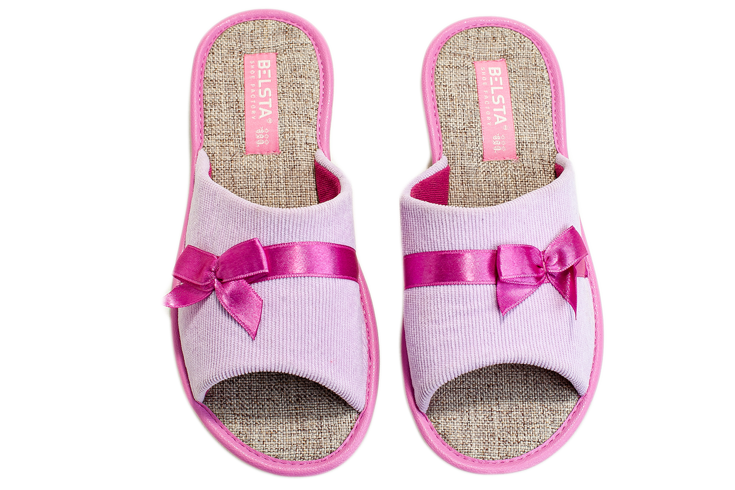 Дамски отворени пантофи BELSTA от велвет с сатенена панделка/Women's Open Slippers BELSTA from Corduroy with Satin Bow