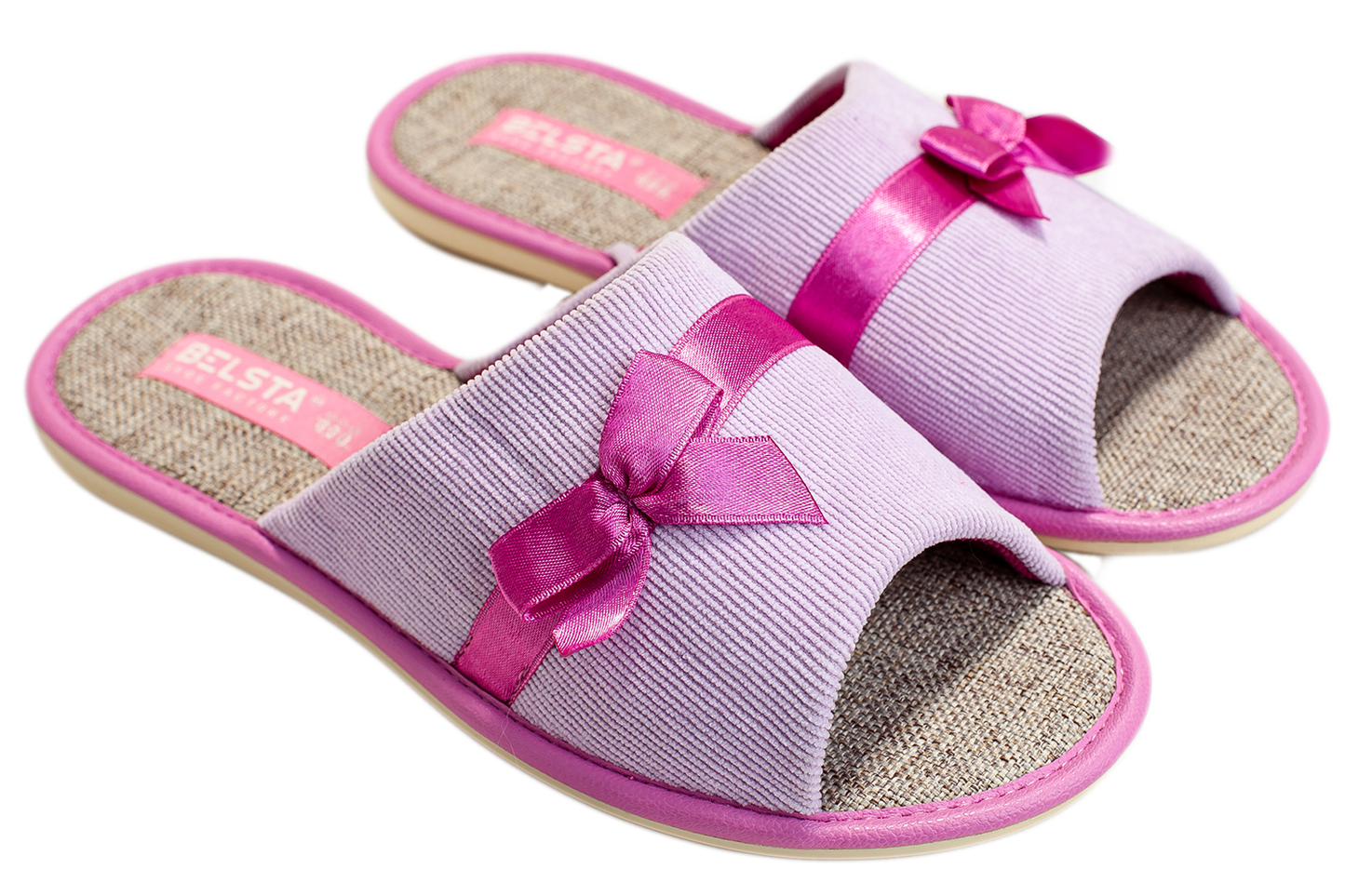 Дамски отворени пантофи BELSTA от велвет с сатенена панделка/Women's Open Slippers BELSTA from Corduroy with Satin Bow