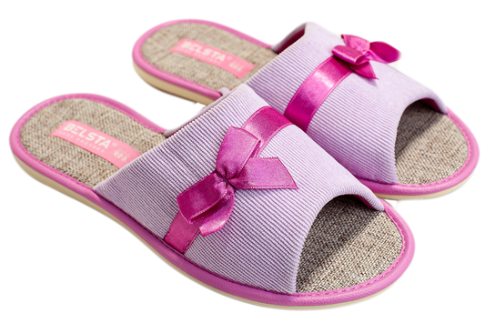 Дамски отворени пантофи BELSTA от велвет с сатенена панделка/Women's Open Slippers BELSTA from Corduroy with Satin Bow