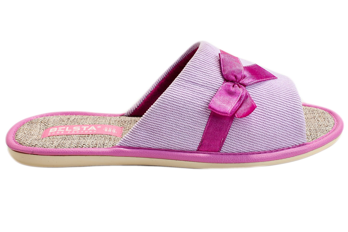 Дамски отворени пантофи BELSTA от велвет с сатенена панделка/Women's Open Slippers BELSTA from Corduroy with Satin Bow