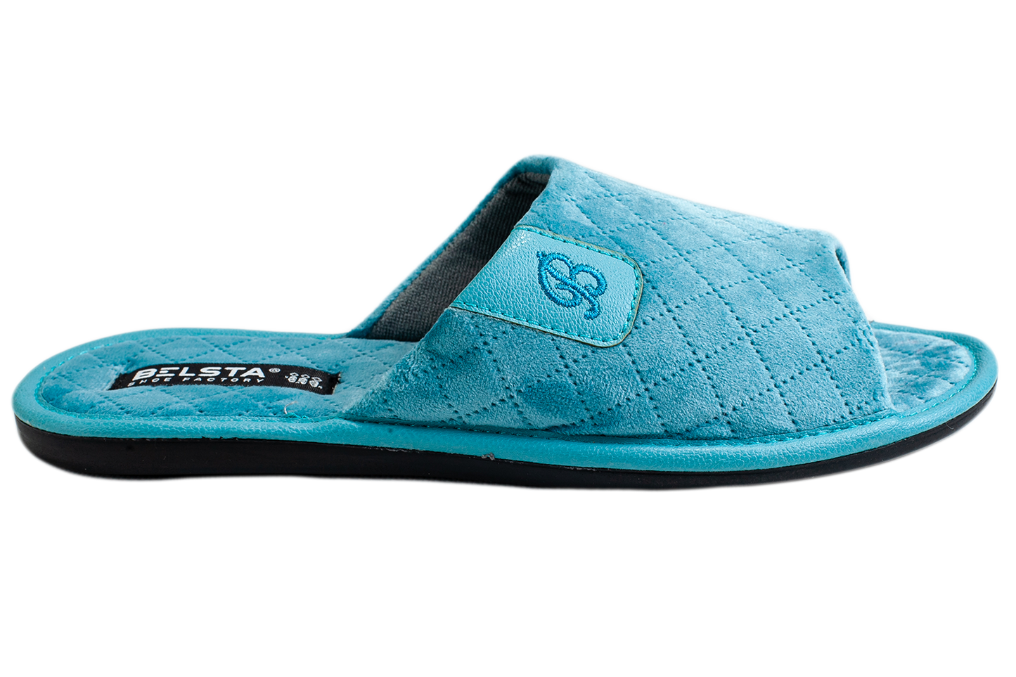 Дамски отворени пантофи BELSTA от капитониран велур с еко кожа и бродерия/Women's Open Slippers BELSTA from Quilted Velour with Eco Leather Insert and Embroidery