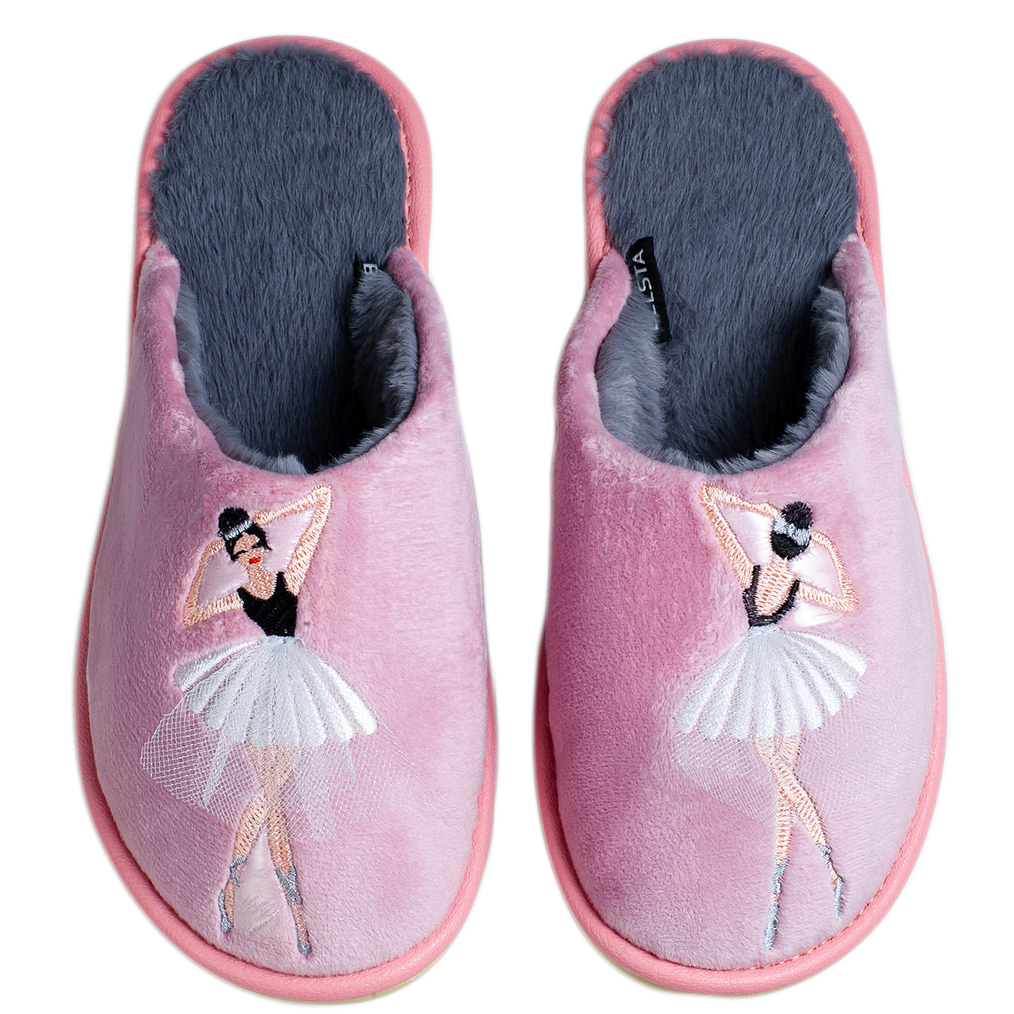 Дамски затворени чехли BELSTA от велур с бродерия “Балерина”/Women’s Closed BELSTA Slippers in Velvet with “Ballerina” Embroidery