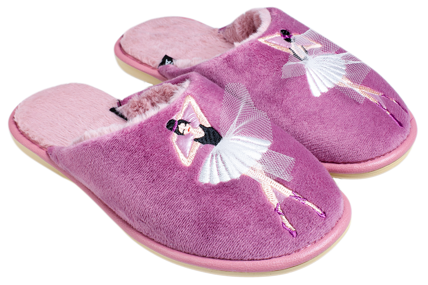 Дамски затворени чехли BELSTA от велур с бродерия “Балерина”/Women’s Closed BELSTA Slippers in Velvet with “Ballerina” Embroidery