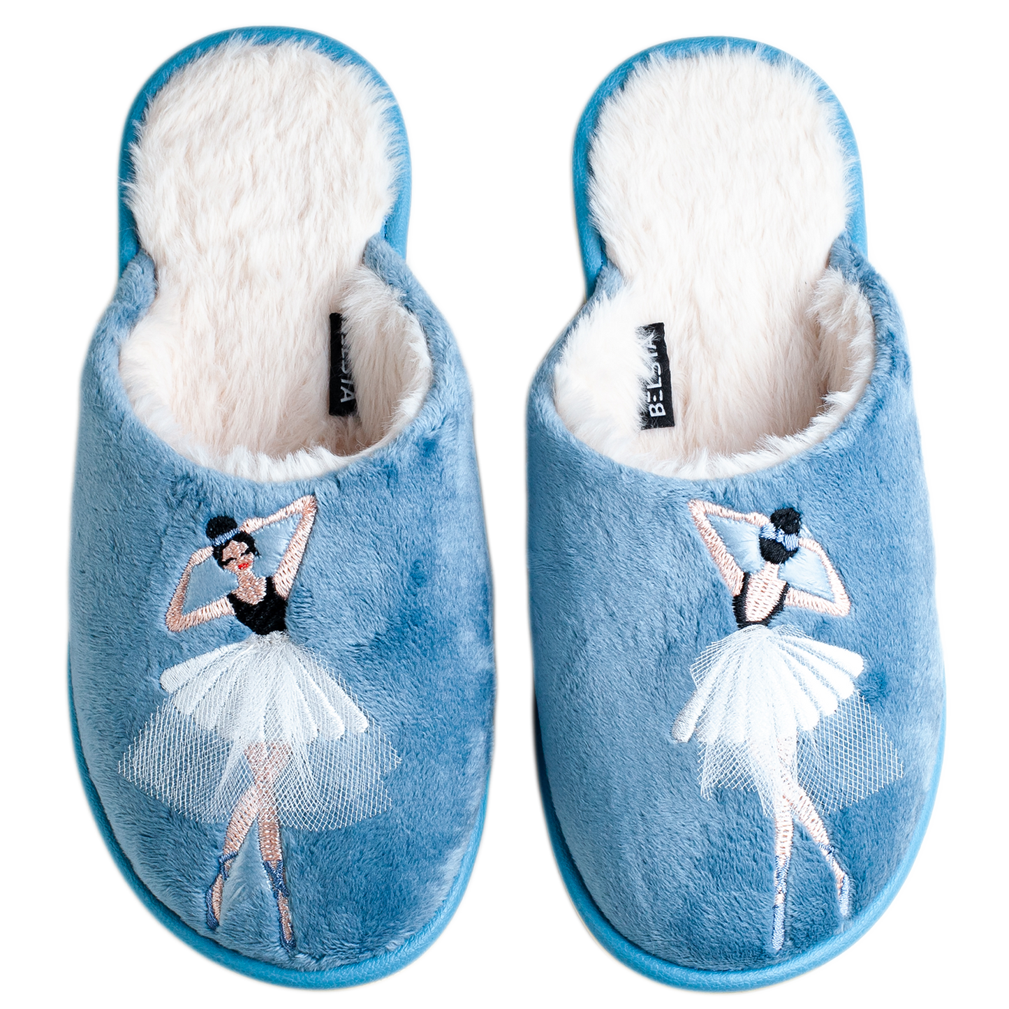 Дамски затворени чехли BELSTA от велур с бродерия “Балерина”/Women’s Closed BELSTA Slippers in Velvet with “Ballerina” Embroidery