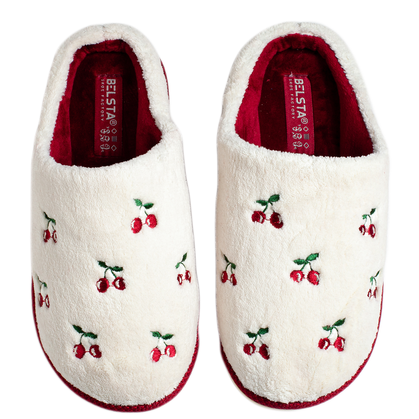 Дамски затворени чехли BELSTA от бяла махра с бродерия “плодове”/Women’s Closed BELSTA Slippers in White Terry with “Berry” Embroidery