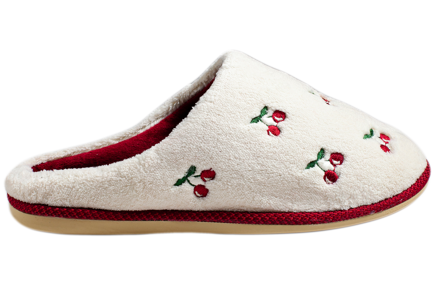 Дамски затворени чехли BELSTA от бяла махра с бродерия “плодове”/Women’s Closed BELSTA Slippers in White Terry with “Berry” Embroidery