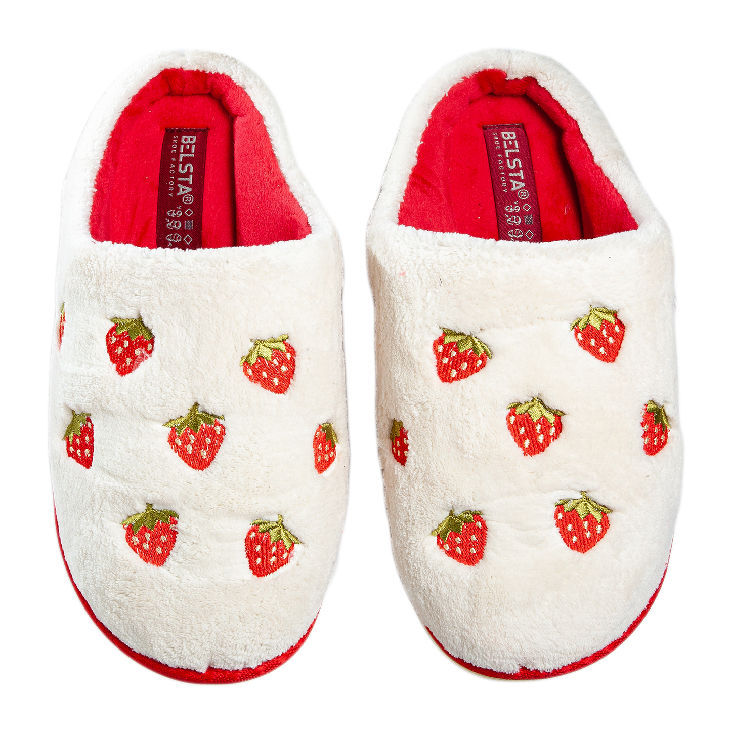 Дамски затворени чехли BELSTA от бяла махра с бродерия “плодове”/Women’s Closed BELSTA Slippers in White Terry with “Berry” Embroidery