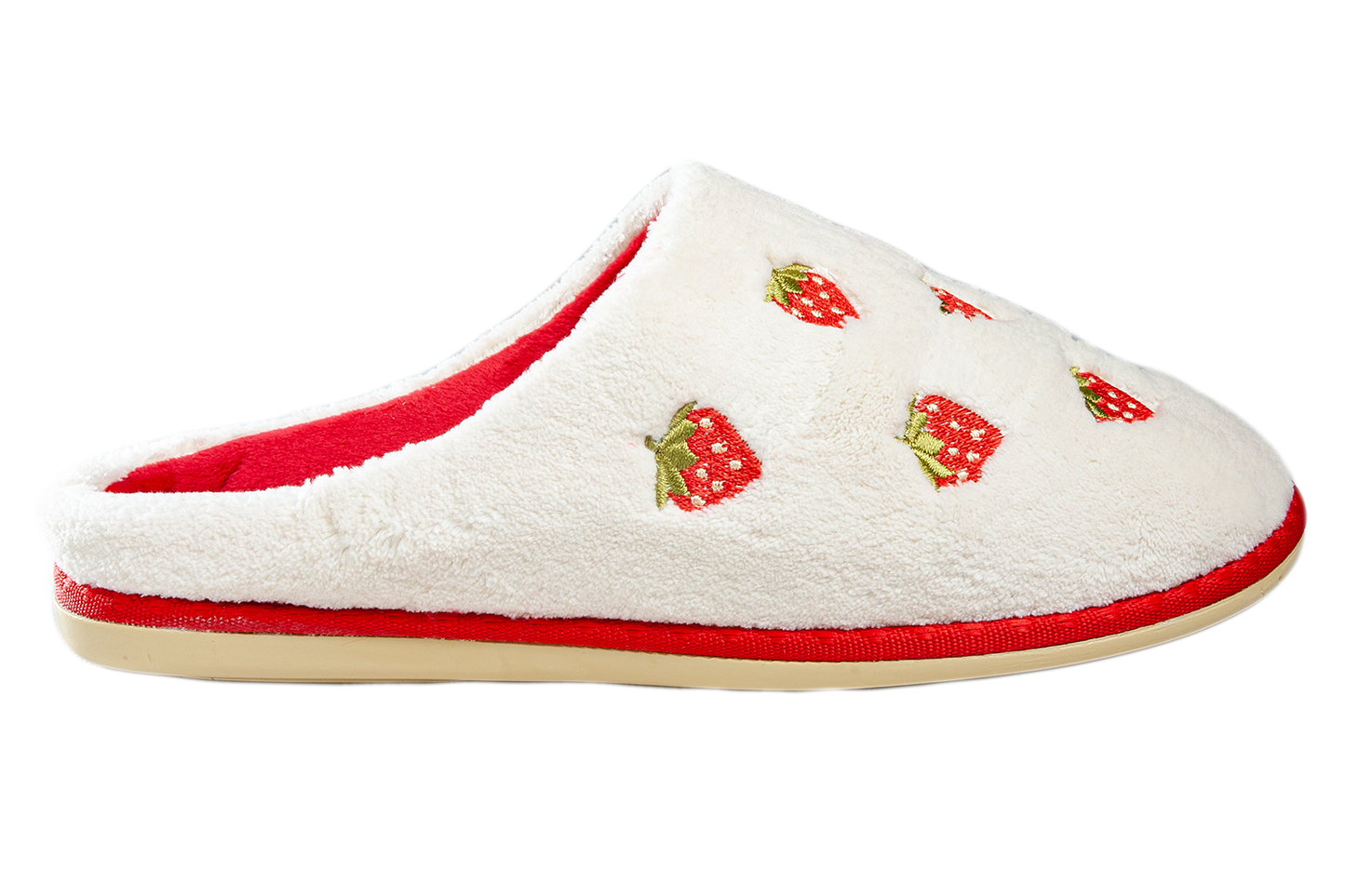 Дамски затворени чехли BELSTA от бяла махра с бродерия “плодове”/Women’s Closed BELSTA Slippers in White Terry with “Berry” Embroidery