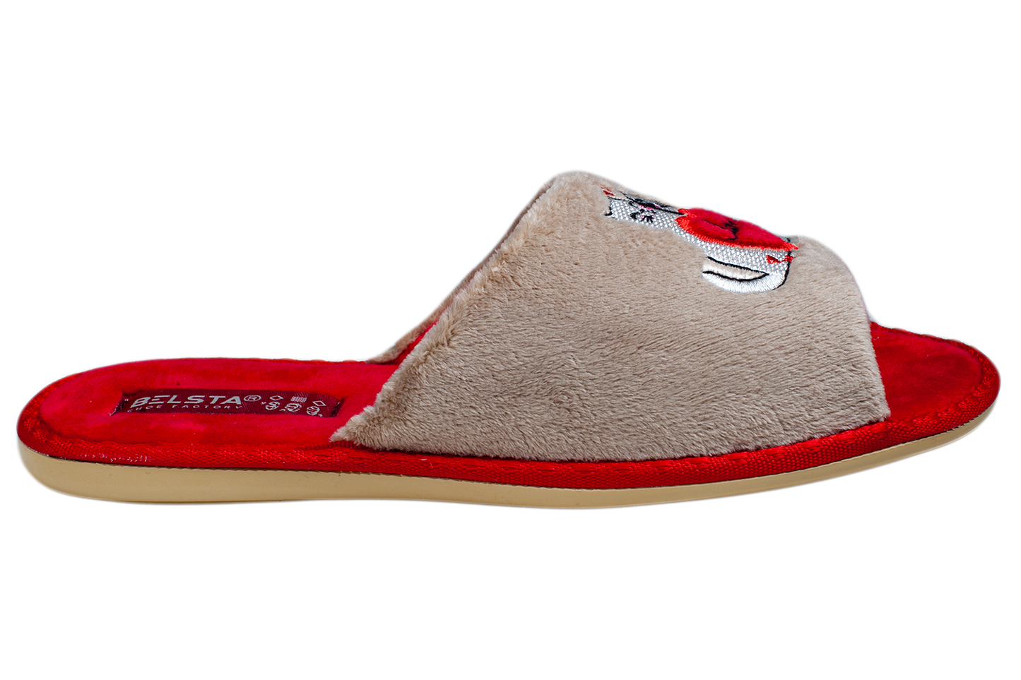Дамски отворени чехли BELSTA от велур с бродерия “влюбени котета”/ Women’s Open BELSTA Slippers in Velvet with “Love Cats” Embroidery