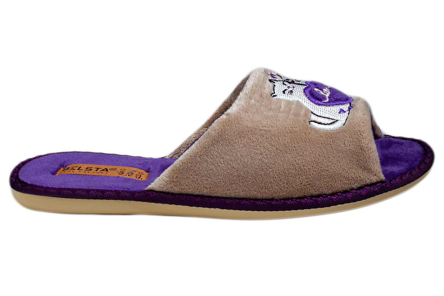 Дамски отворени чехли BELSTA от велур с бродерия “влюбени котета”/ Women’s Open BELSTA Slippers in Velvet with “Love Cats” Embroidery