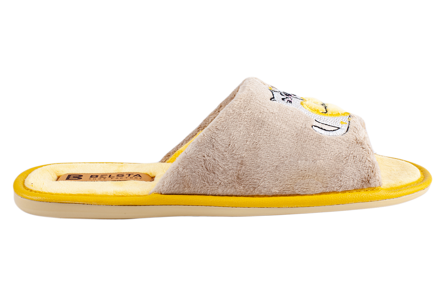 Дамски отворени чехли BELSTA от велур с бродерия “влюбени котета”/ Women’s Open BELSTA Slippers in Velvet with “Love Cats” Embroidery