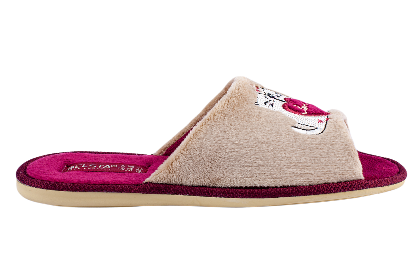 Дамски отворени чехли BELSTA от велур с бродерия “влюбени котета”/ Women’s Open BELSTA Slippers in Velvet with “Love Cats” Embroidery