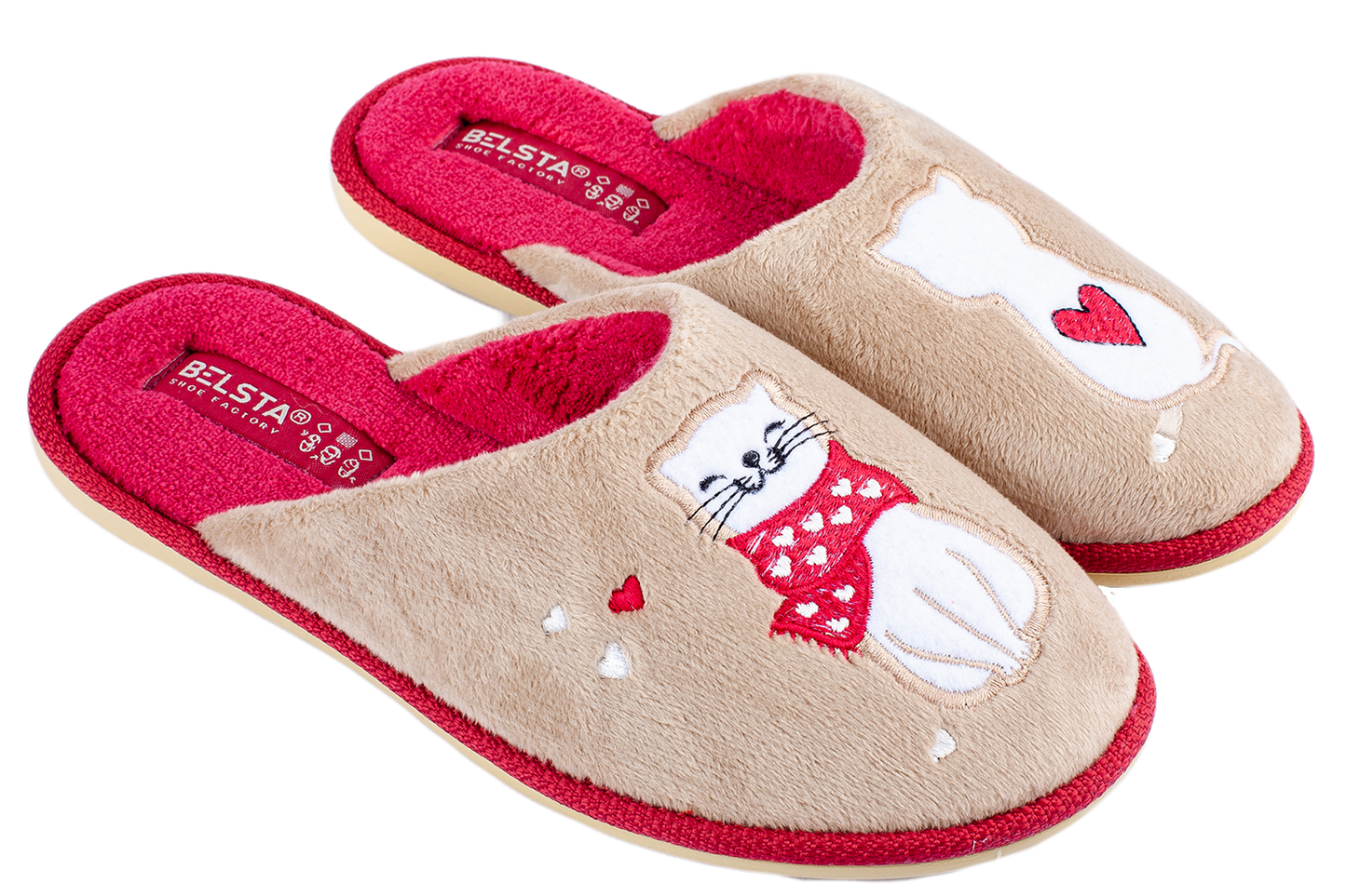 Дамски затворени чехли BELSTA от велур с бродерия “влюбено коте”/Women’s Closed BELSTA Slippers in Velvet with “Love Cat” Embroidery