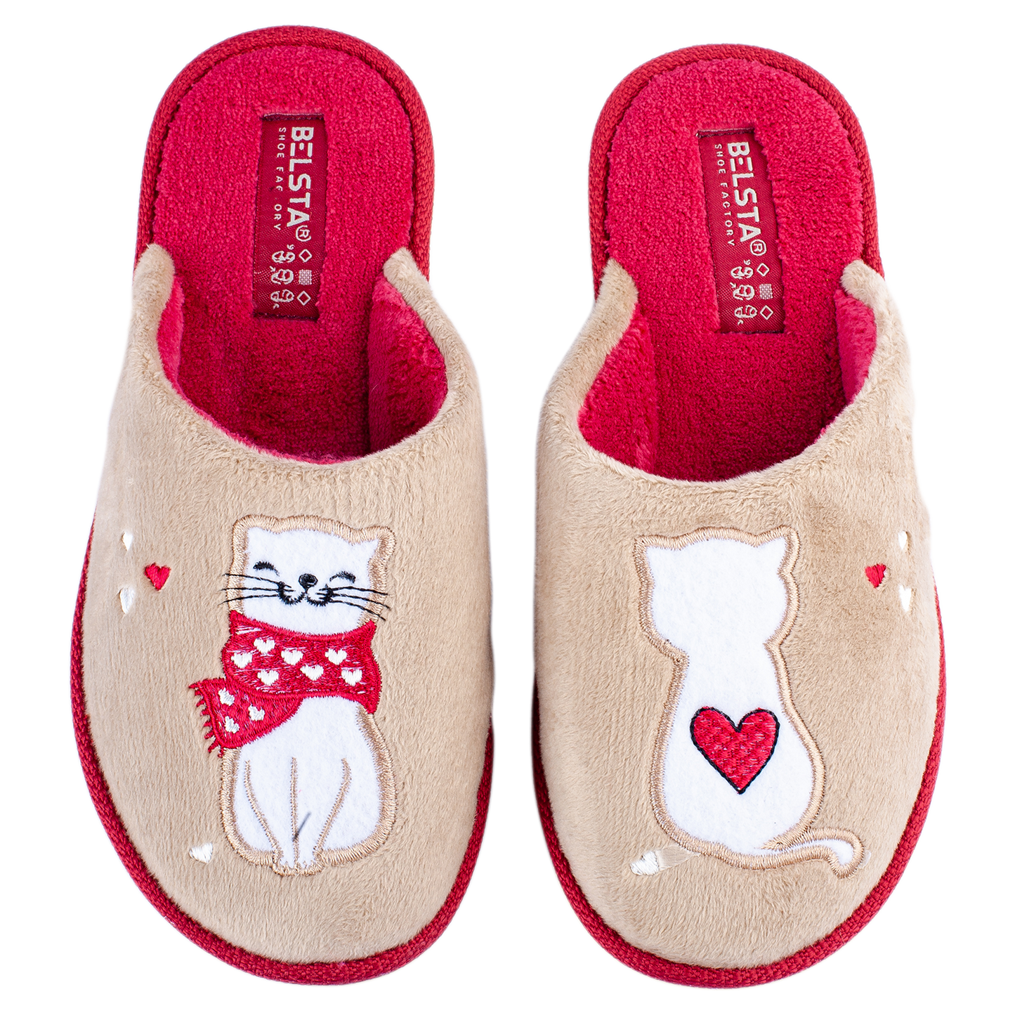 Дамски затворени чехли BELSTA от велур с бродерия “влюбено коте”/Women’s Closed BELSTA Slippers in Velvet with “Love Cat” Embroidery