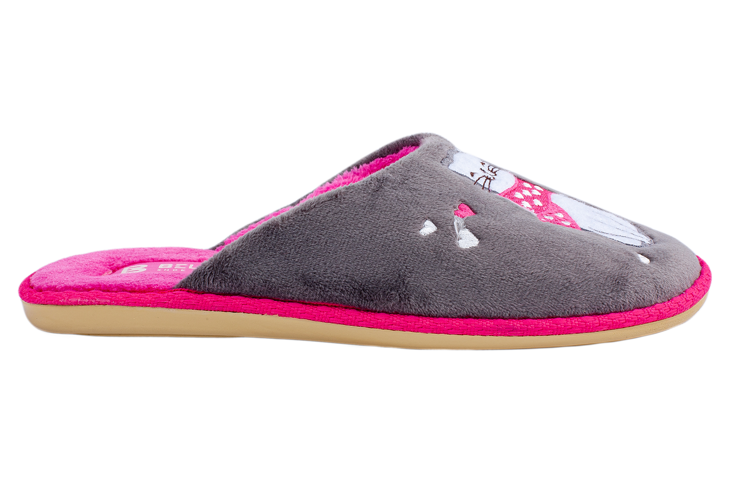 Дамски затворени чехли BELSTA от велур с бродерия “влюбено коте”/Women’s Closed BELSTA Slippers in Velvet with “Love Cat” Embroidery