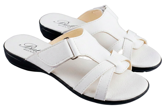 Дамски отворени чехли BELSTA от еко кожа с велкро закопчаване\Women's Open Slippers BELSTA from Eco-Leather with Velcro Fastening