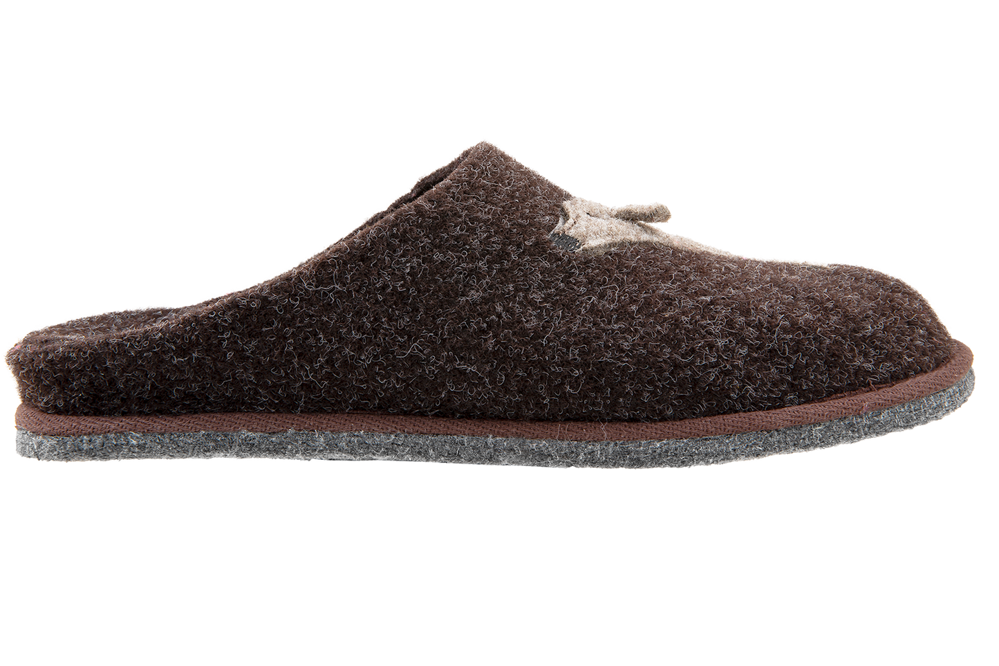 Дамски затворени чехли BELSTA от кафяв италиански филц с бродерия такса\Women's Closed Slippers BELSTA from Brown Italian Felt with Dachshund Embroidery