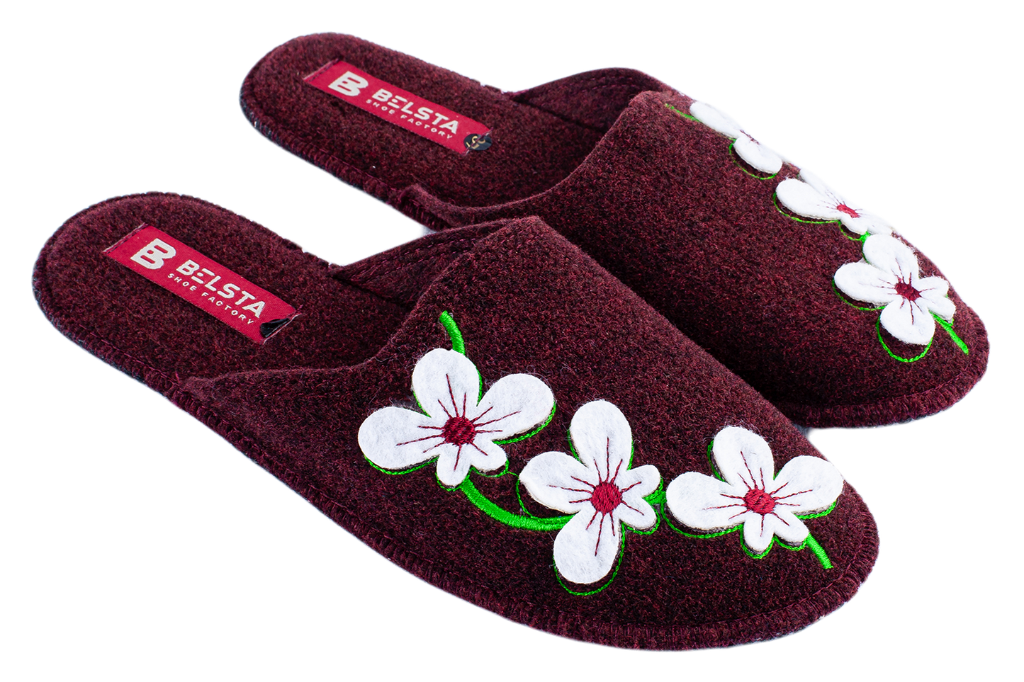 Дамски затворени пантофи BELSTA от филц с бродерия и апликация цветя/Women's Closed Slippers BELSTA from Felt with Embroidery and Flower Applique
