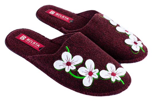 Дамски затворени пантофи BELSTA от филц с бродерия и апликация цветя/Women's Closed Slippers BELSTA from Felt with Embroidery and Flower Applique