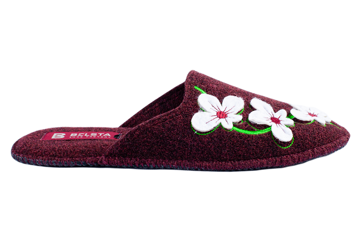 Дамски затворени пантофи BELSTA от филц с бродерия и апликация цветя/Women's Closed Slippers BELSTA from Felt with Embroidery and Flower Applique