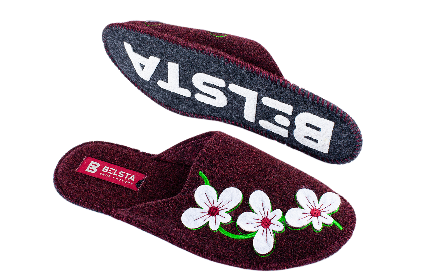 Дамски затворени пантофи BELSTA от филц с бродерия и апликация цветя/Women's Closed Slippers BELSTA from Felt with Embroidery and Flower Applique