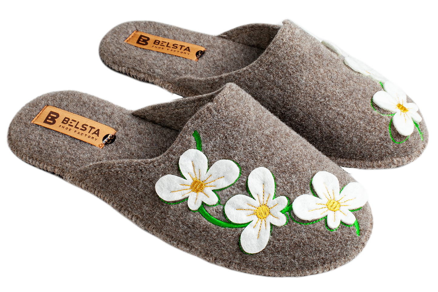 Дамски затворени пантофи BELSTA от филц с бродерия и апликация цветя/Women's Closed Slippers BELSTA from Felt with Embroidery and Flower Applique