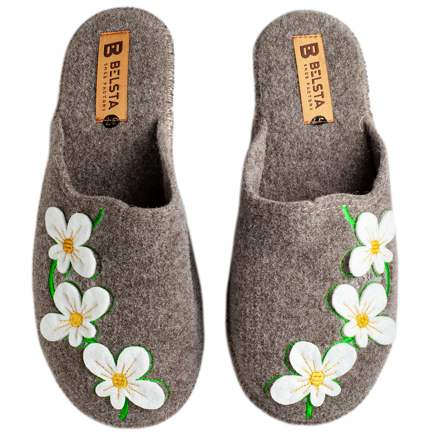 Дамски затворени пантофи BELSTA от филц с бродерия и апликация цветя/Women's Closed Slippers BELSTA from Felt with Embroidery and Flower Applique