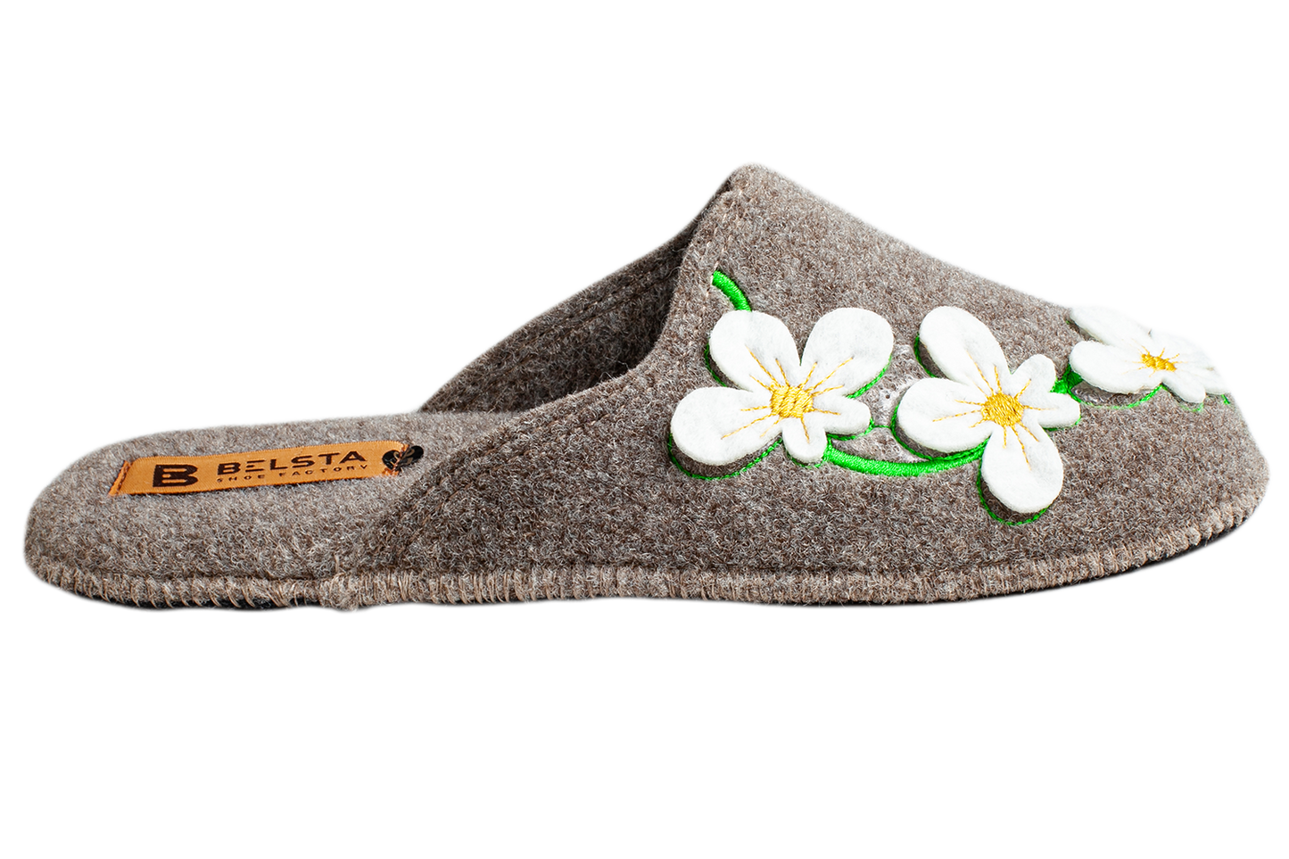 Дамски затворени пантофи BELSTA от филц с бродерия и апликация цветя/Women's Closed Slippers BELSTA from Felt with Embroidery and Flower Applique