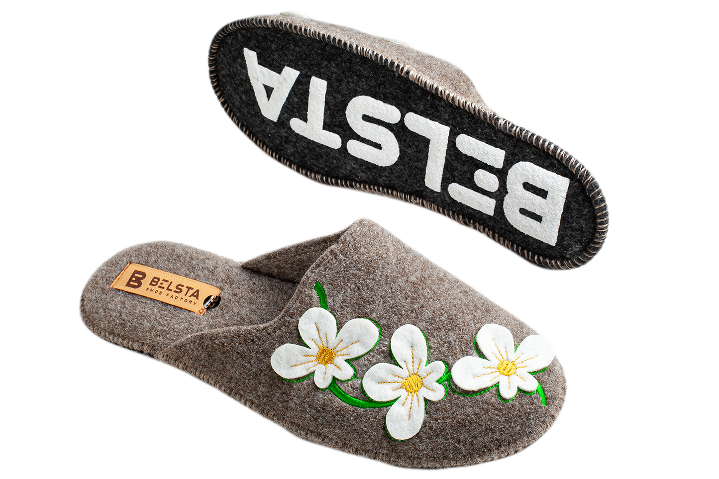 Дамски затворени пантофи BELSTA от филц с бродерия и апликация цветя/Women's Closed Slippers BELSTA from Felt with Embroidery and Flower Applique