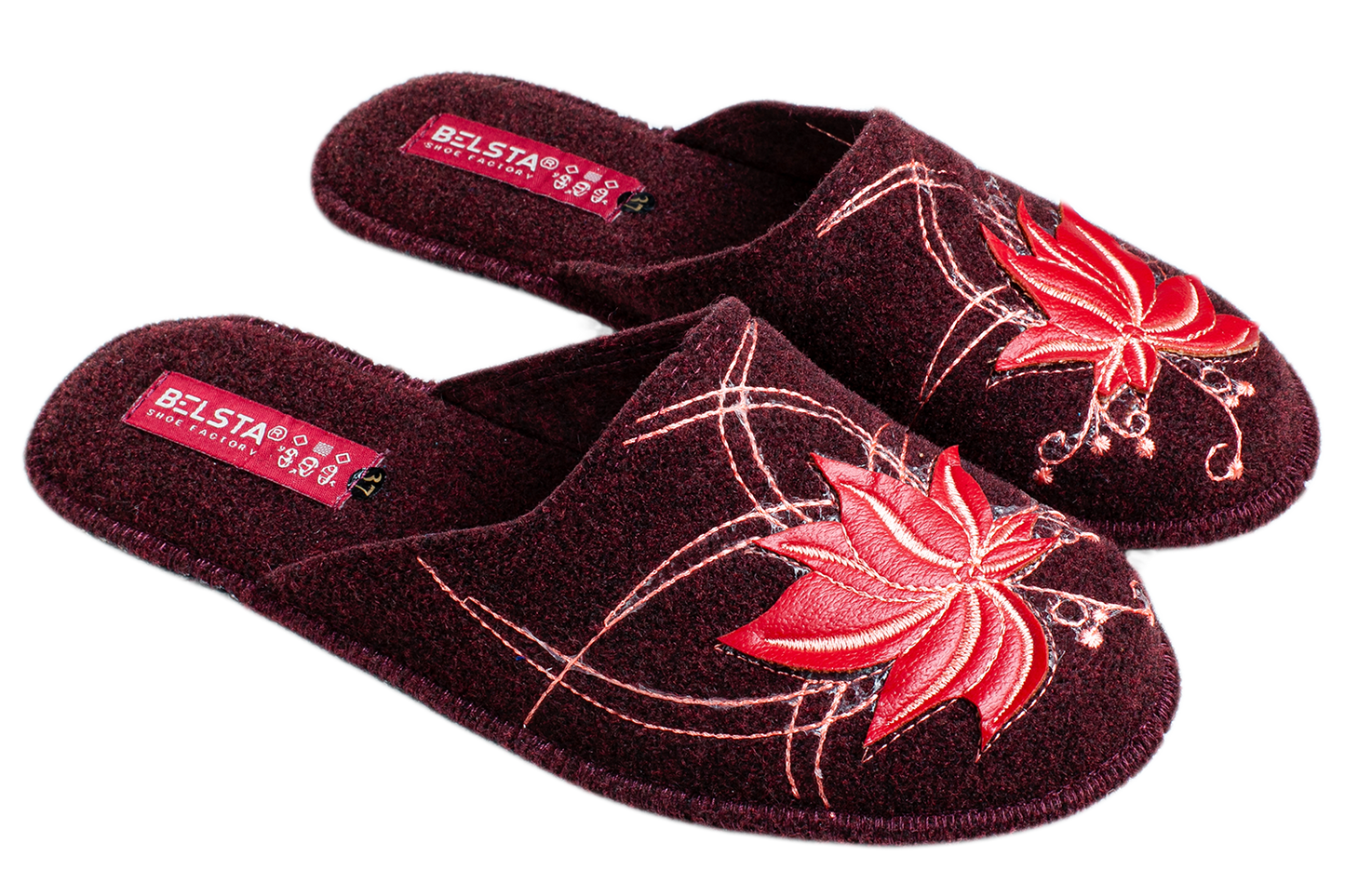 Опаковка: Дамски затворени пантофи BELSTA от италиански филц с бродерия/Size set: Women’s Closed Italian Felt BELSTA Slippers with Embroidery