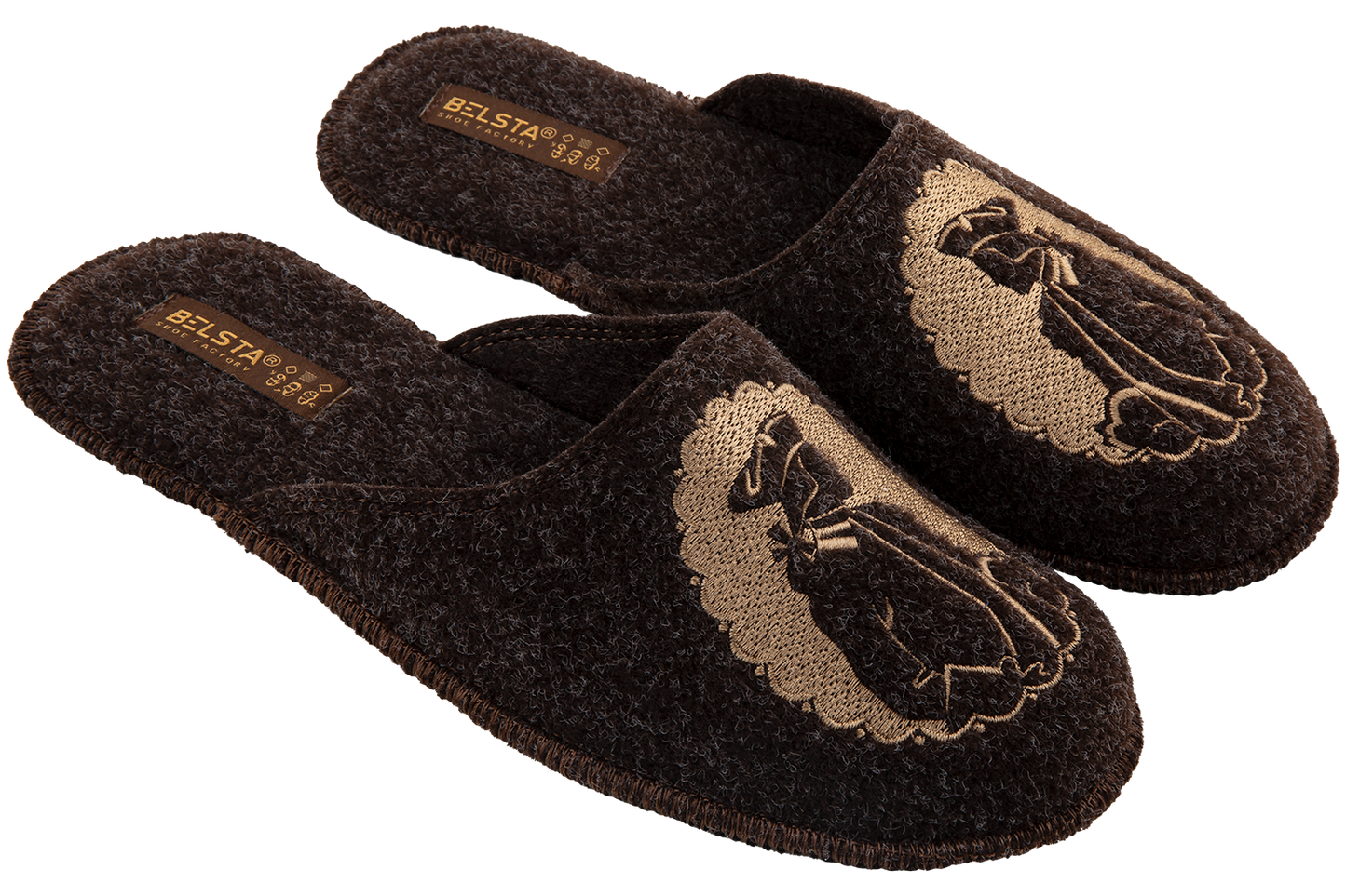 Мъжки затворени пантофи BELSTA от италиански филц с бродерия/Men's Closed Slippers BELSTA from Italian Felt with Embroidery