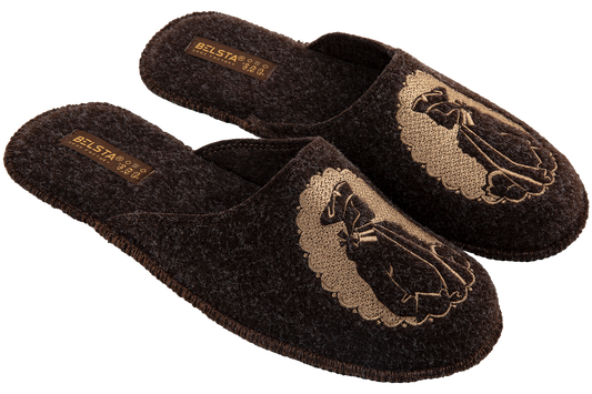 Мъжки затворени пантофи BELSTA от италиански филц с бродерия/Men's Closed Slippers BELSTA from Italian Felt with Embroidery