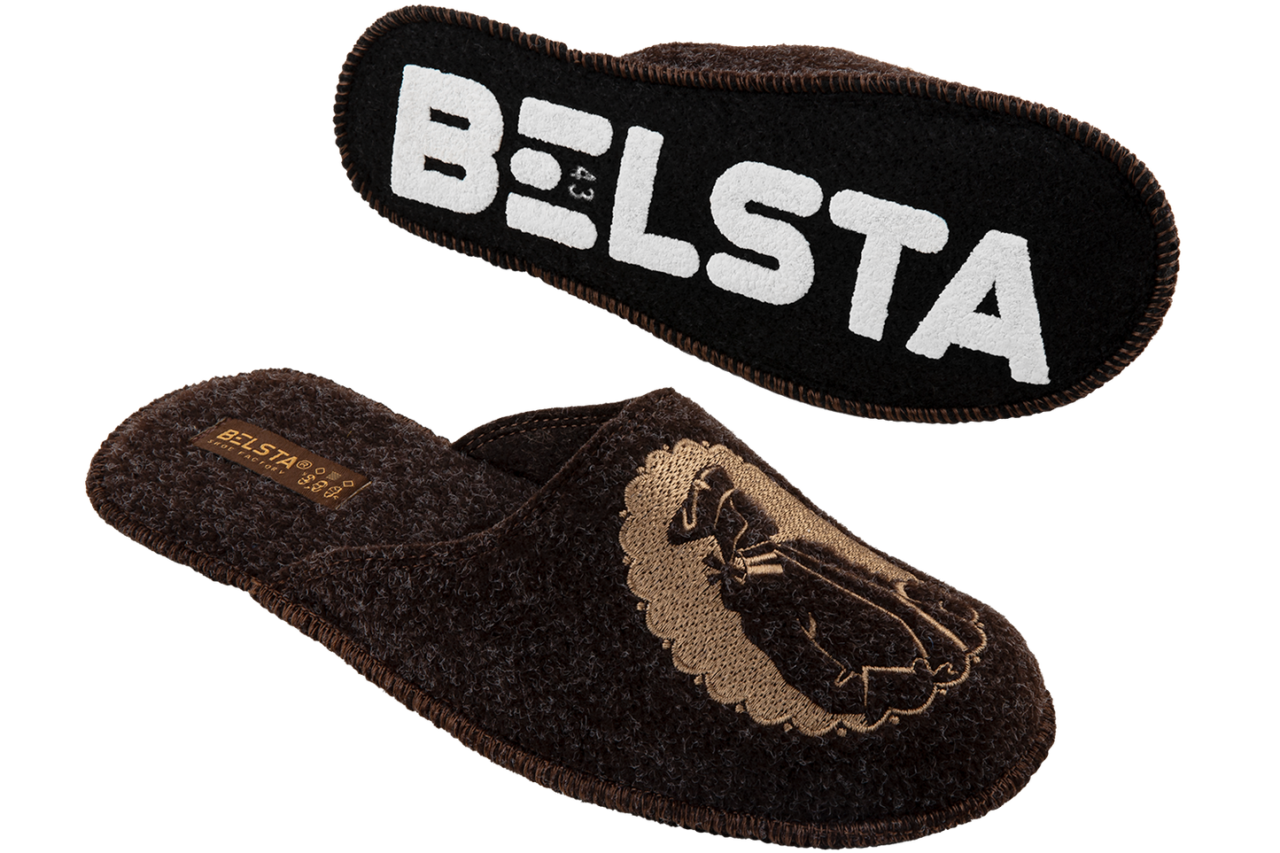 Мъжки затворени пантофи BELSTA от италиански филц с бродерия/Men's Closed Slippers BELSTA from Italian Felt with Embroidery
